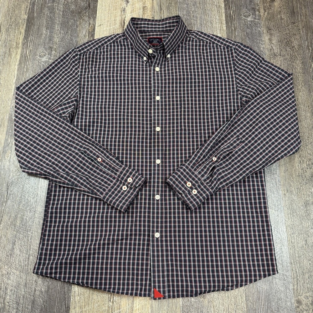 UNTUCKit Tardelli Shirt Mens Large Slim Fit Navy Red Plaid Button Down Cotton
